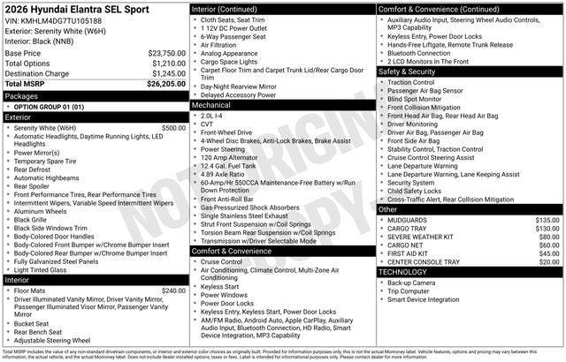 2026 Hyundai Elantra SEL Sport